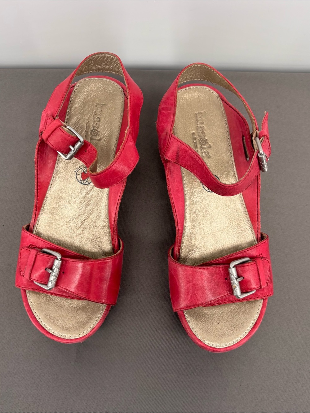 bussola Red Leather Buckle Slingback Sandals